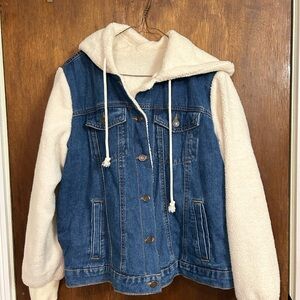 Denim and Sherpa Hooded Jacket